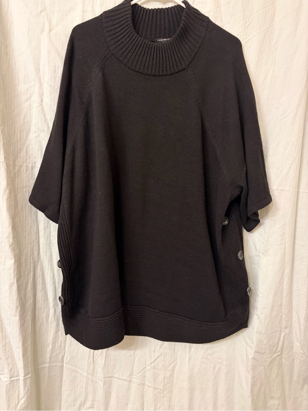 Lane Bryant Black Button-Side Ribbed Turtleneck Sweater